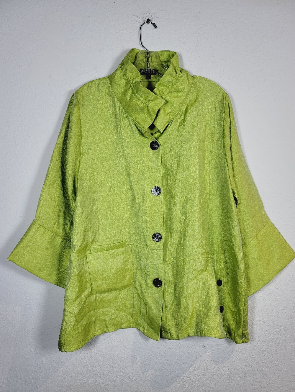 Damee Lime Green Textured Button-Front Jacket, Size M